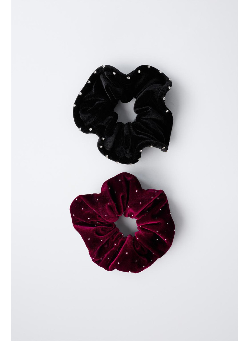 Набор из двух бархатных резинок для волос с стразами Набор из двух бархатных резинок для волос с стразами
