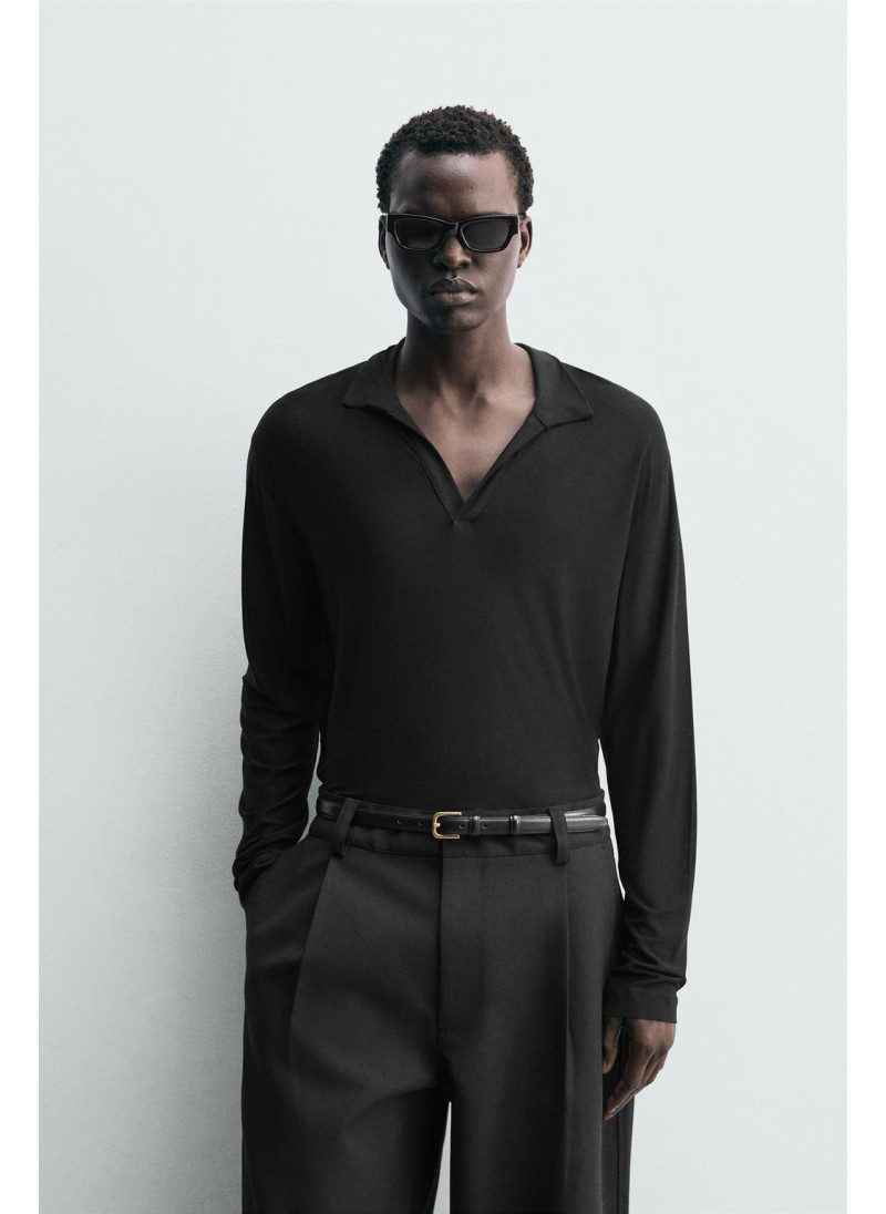 Поло из полупрозрачного ленселла с воротником Поло из полупрозрачного ленселла с воротником