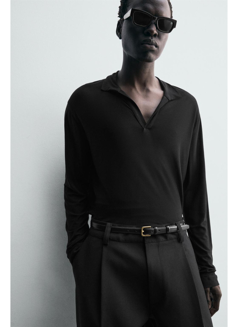 Поло из полупрозрачного ленселла с воротником Поло из полупрозрачного ленселла с воротником