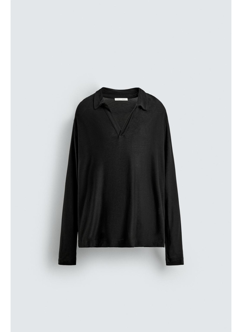 Поло из полупрозрачного ленселла с воротником Поло из полупрозрачного ленселла с воротником