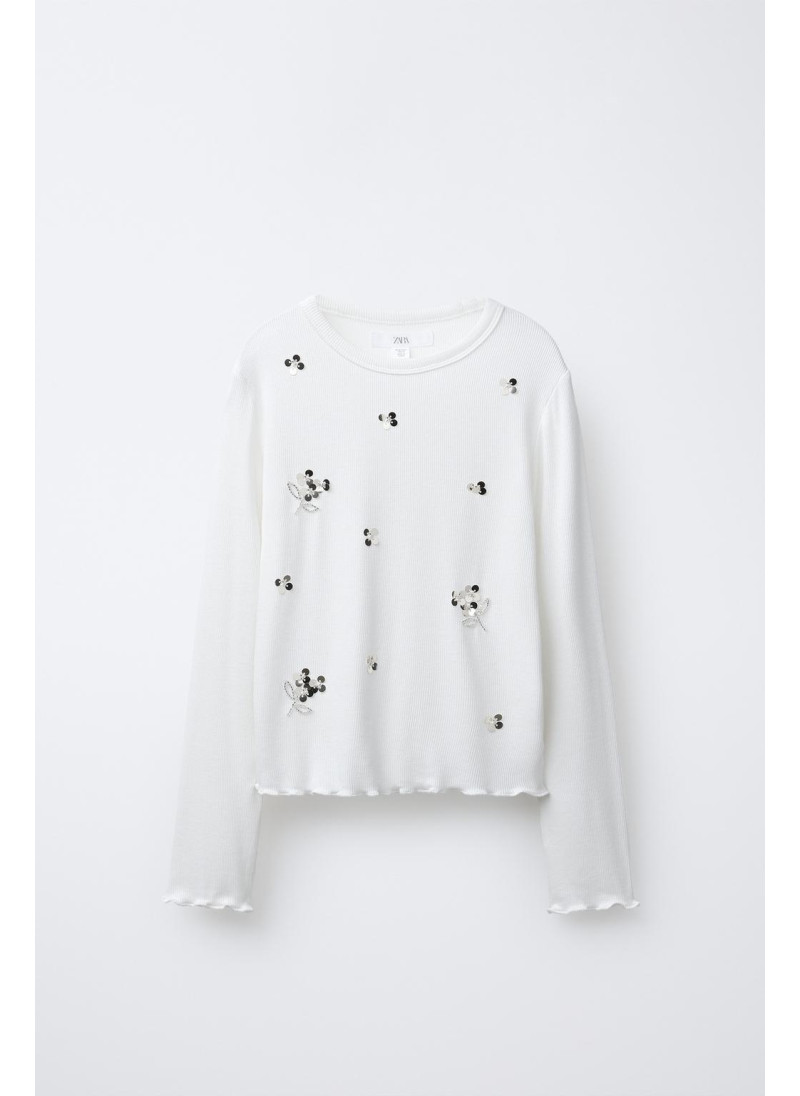 Футболка с пайетками и ребристой фактурой Футболка с пайетками и ребристой фактурой