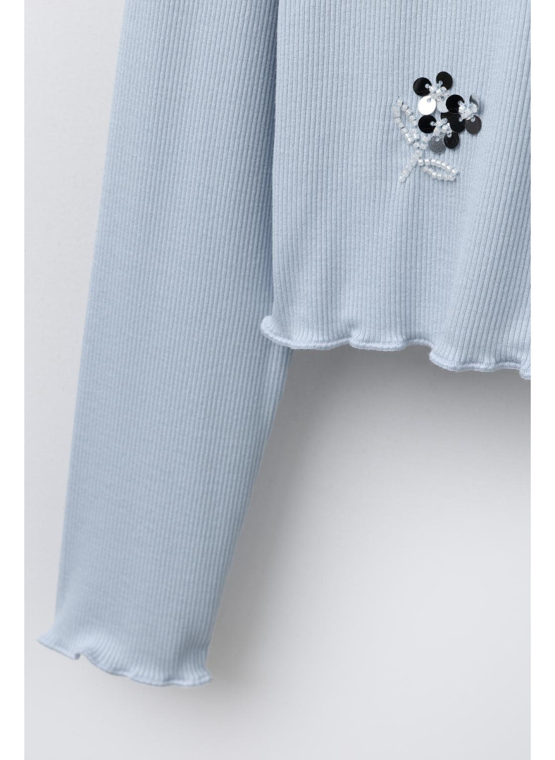 Футболка с пайетками и ребристой фактурой Футболка с пайетками и ребристой фактурой