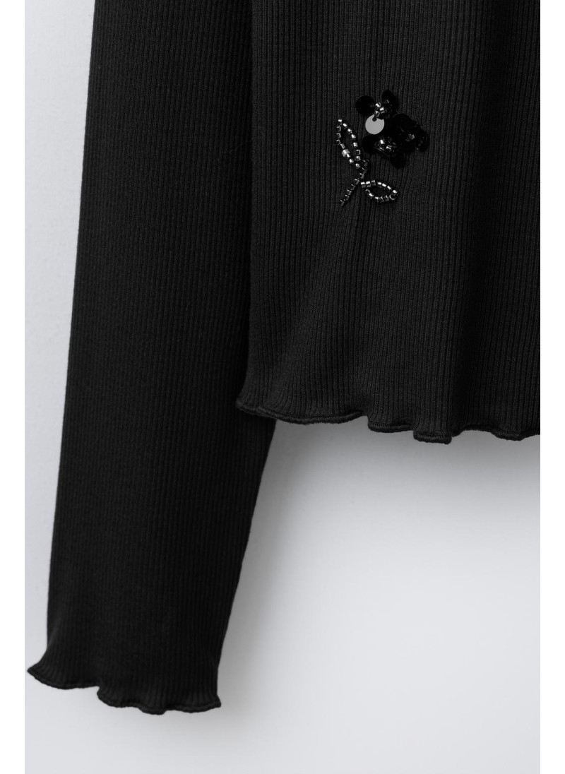 Футболка с пайетками и ребристой фактурой Футболка с пайетками и ребристой фактурой