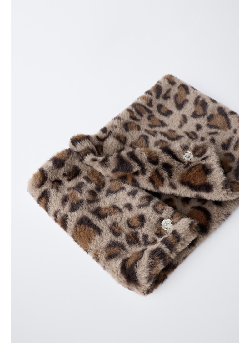 ВОРОТНИК ИЗ ИСКУССТВЕННОГО МЕХА С АНИМАЛИСТИЧЕСКИМ ПРИНТОМ ВОРОТНИК ИЗ ИСКУССТВЕННОГО МЕХА С АНИМАЛИСТИЧЕСКИМ ПРИНТОМ