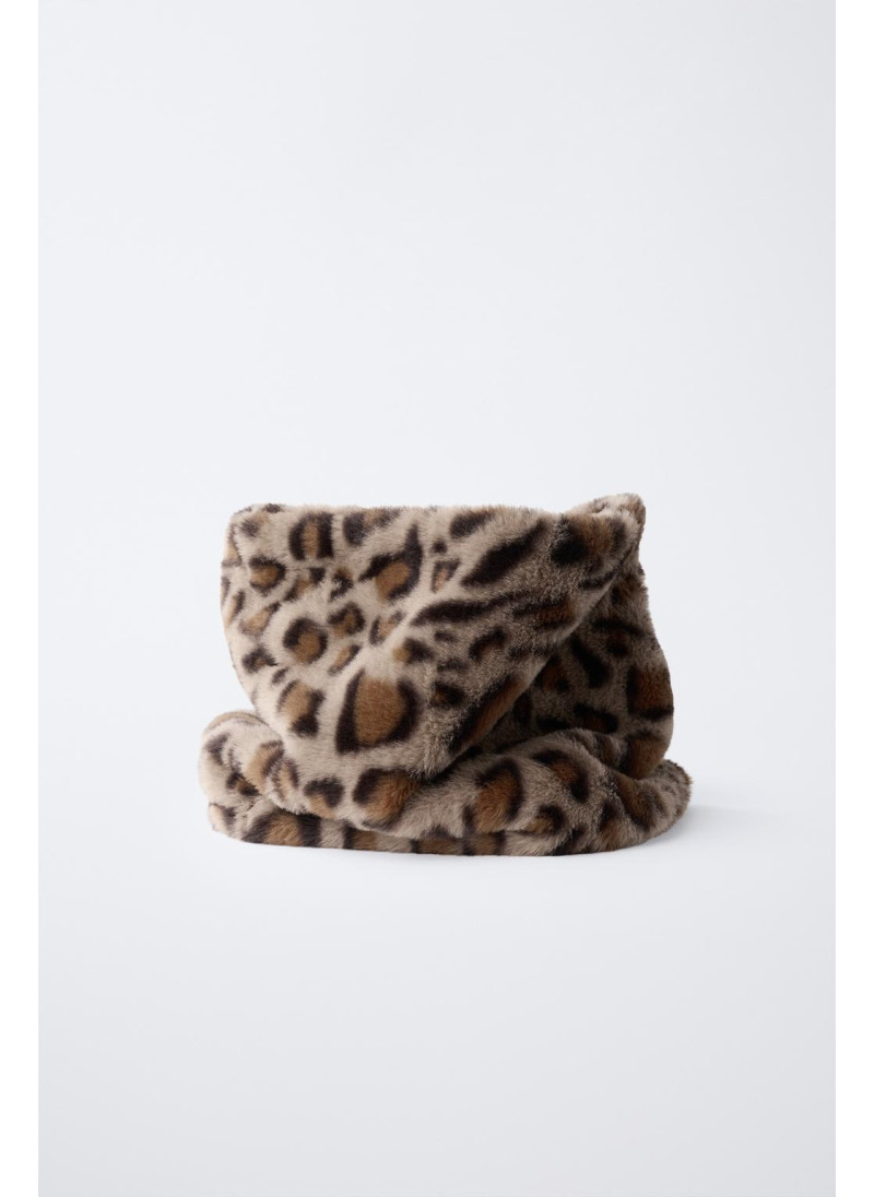 ВОРОТНИК ИЗ ИСКУССТВЕННОГО МЕХА С АНИМАЛИСТИЧЕСКИМ ПРИНТОМ ВОРОТНИК ИЗ ИСКУССТВЕННОГО МЕХА С АНИМАЛИСТИЧЕСКИМ ПРИНТОМ