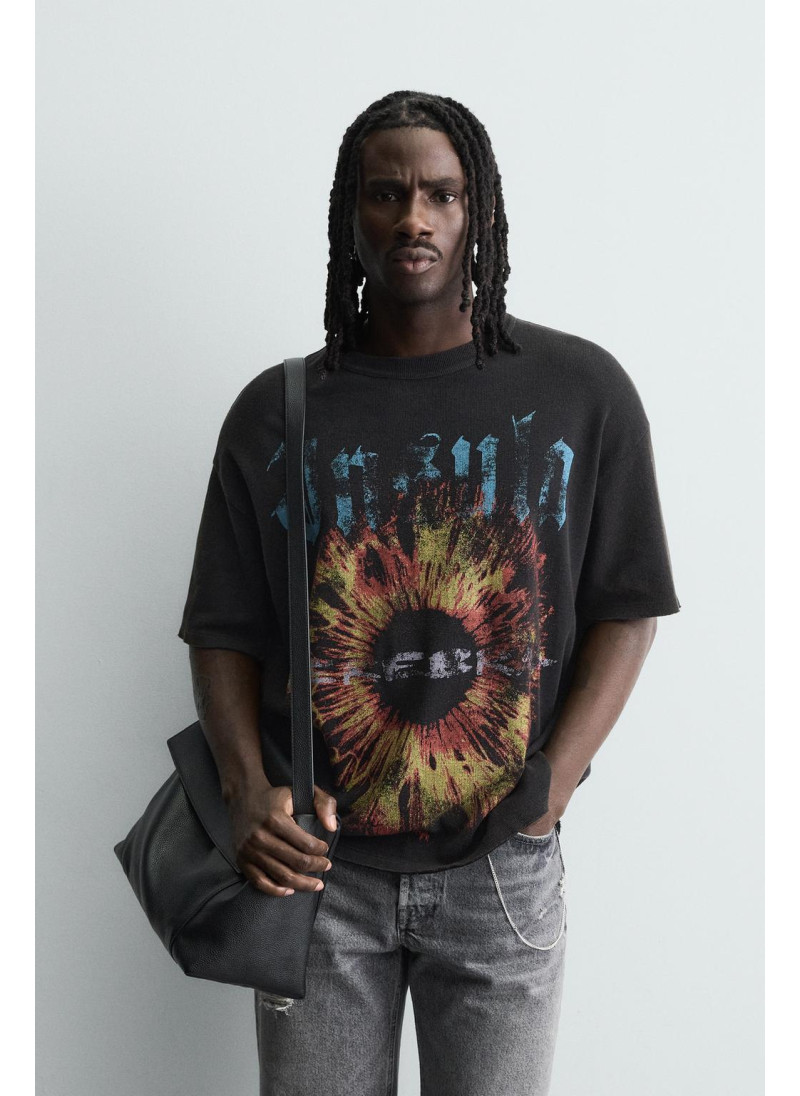 Вязаная футболка с контрастной печатью Вязаная футболка с контрастной печатью