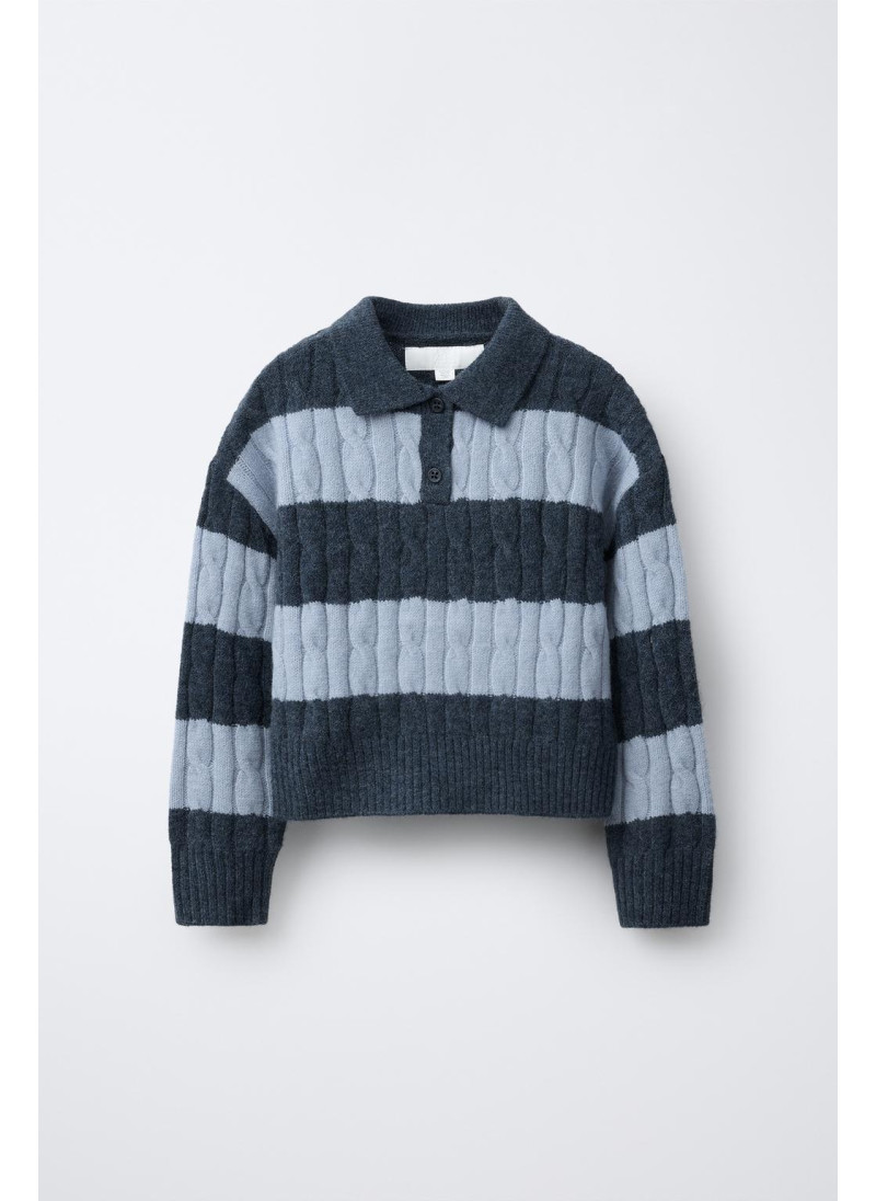 Поло свитер с косами и полосками Поло свитер с косами и полосками