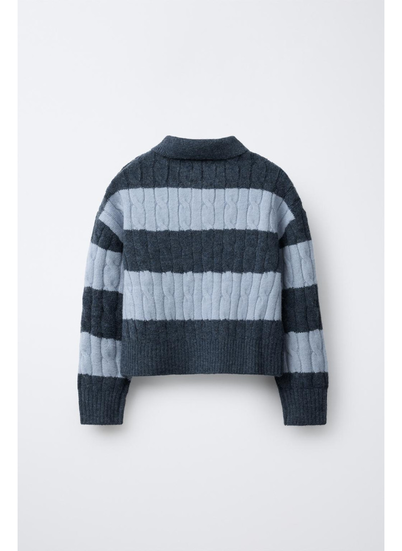 Поло свитер с косами и полосками Поло свитер с косами и полосками