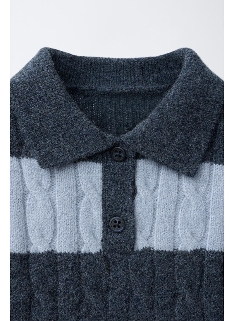 Поло свитер с косами и полосками Поло свитер с косами и полосками