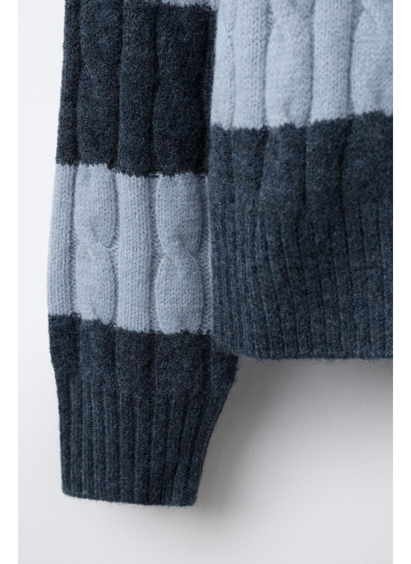 Поло свитер с косами и полосками Поло свитер с косами и полосками