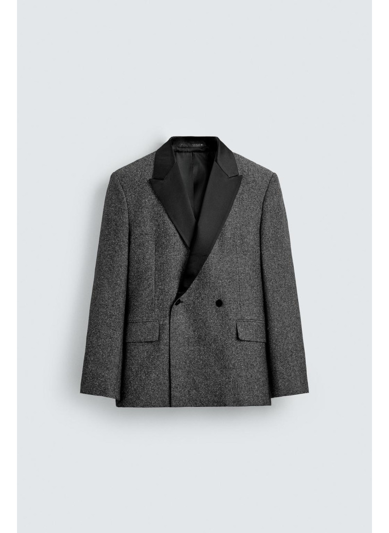 Пиджак с контрастным текстурным двубортным покроем Пиджак с контрастным текстурным двубортным покроем